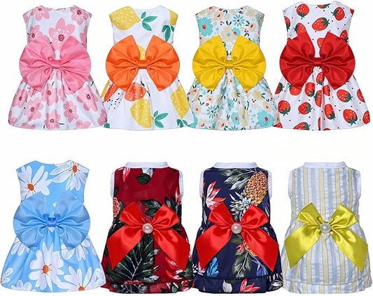 8 Pcs Summer Hawaiian Dog Dresses, Dog Bowknot Dresses Cute Hawaii Puppy Dress Soft Lightweight Clothes Princess Outfits Pet Skirts for Girl Dogs Beach Parties(Medium)