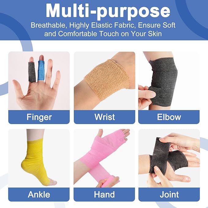 LDIWEE 24 Pack Self Adhesive Bandage Wrap 2 Inch, Vet Wrap for Dogs & Horses, Elastic Cohesive Tape for Athletic Sports, First Aid Medical, Ankle Sprains, Wrist Support
