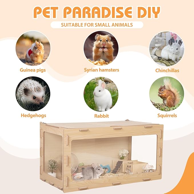 COZIWOW Wooden Hamster Cage Chewproof, Bigger World - 32" Large Hamster Cages and Habitats, Openable Top & 3 Side Acrylic Sheets, Small Animal Cage Pet House for Syrian Dwarf Guinea Pig Chinchilla