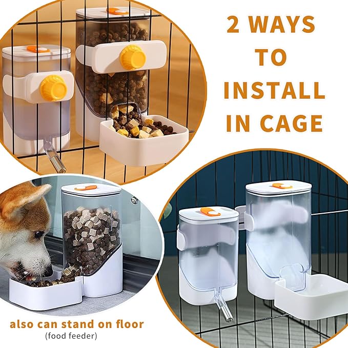 Guinea Pig Food Water Dispenser, Bunny Food and Water Bowl Set for Cage, Small Aniaml Dish for Rabbits, Ferrets, Rats, Squirrels