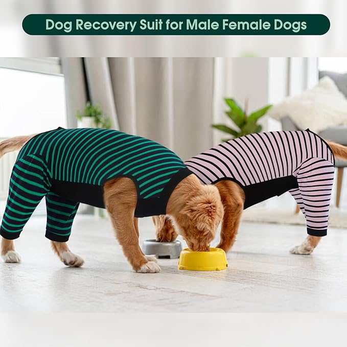 Kuoser Dog Recovery Suit, Anti Licking Dogs Rear Leg Sleeve, Abdominal Dog Surgical Suit with Pants Cover Protect Wounds, Dogs Elbow Protector Soft Pet Surgery Onesie Cone Alternative, Pink 4XL