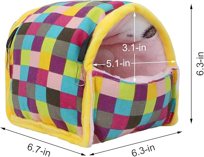 Wontee Hamster Bed Hideout Sugar Glider Hammock Small Animal Warm Bed House for Hamsters Hedgehogs Sugar Glider Gerbils Mice (Large, Colorful Plaid)