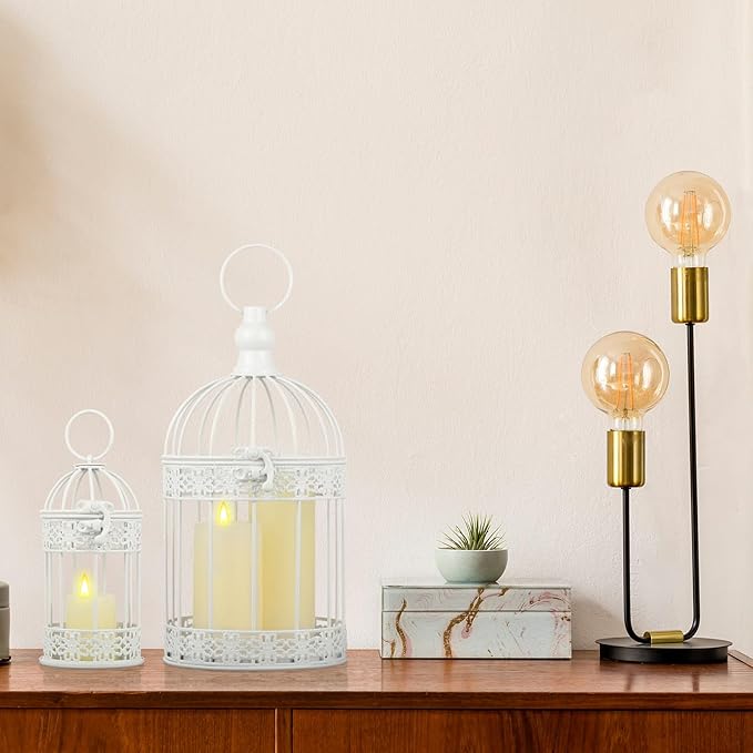Sliner 4 Pcs Bird Cage Decorative Candle Holder Vintage Candle Holder Cage Lanterns Model for Modern Table House Home Decoration(White)