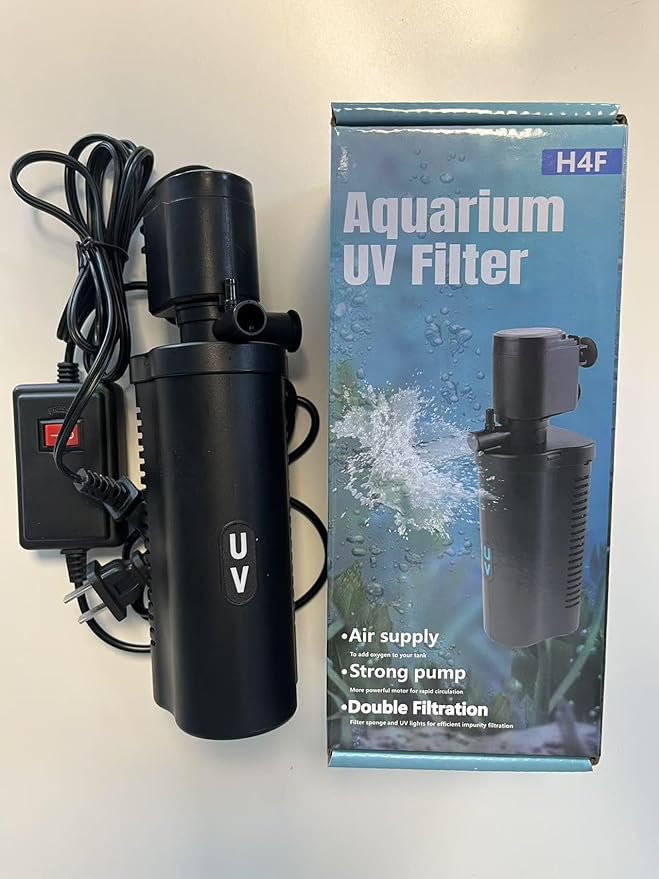 158GPH Small Aquarium Filter, UV Sterilizer for Aquarium for 10-45 Gallon Tank, Internal Pump for Turtle Betta Fish Tank Filter Silent 4-in-1 Green Killing Machine with Fish Tank Filters Deodorization