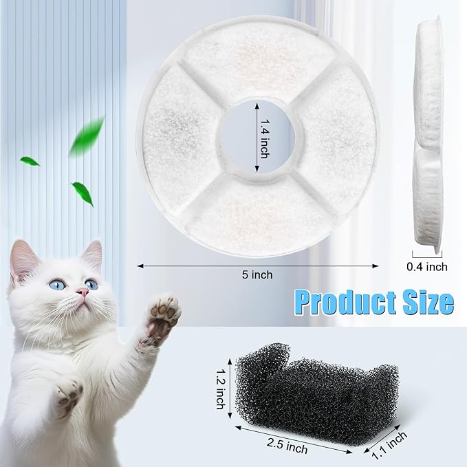 Cat Water Fountain Filter, 12 Pcs Replacement Cat Fountain Filters, 3-Filtration System Round Carbon Cats Filters Compatible with 81oz/2.4L Round Automatic Pet Fountain Water Dispenser