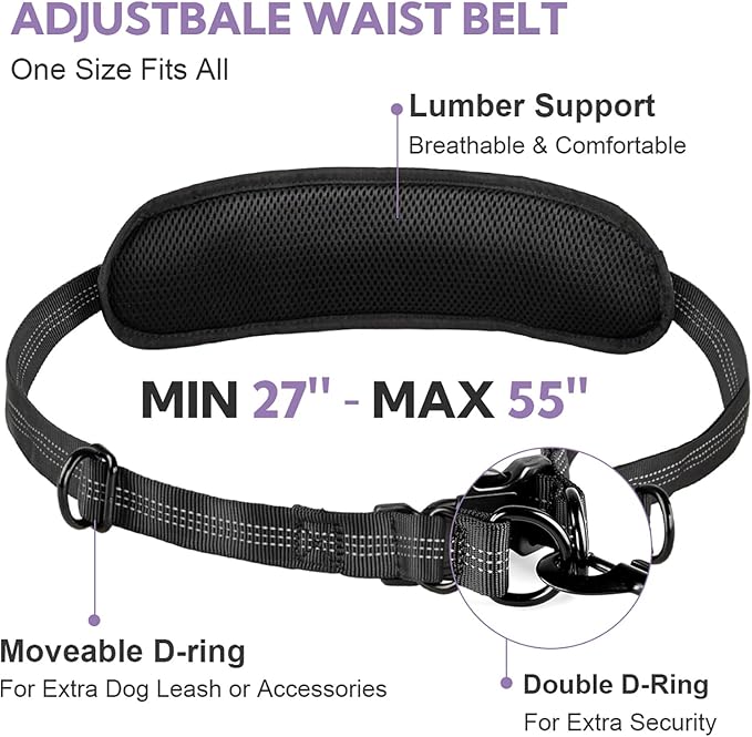 Hands Free Dog Leash with Pouch, Double Leash for Two Dogs, Retractable Bungee with Double Padded Handles, Dog Waist Leash for Dog Walking, Running Leash for Dogs, Dog Walking Accessories