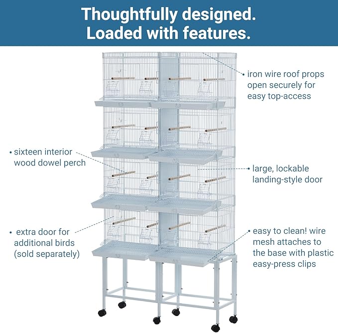 Lot-4 Breeding Bird Cage, Parrot Cage, Stackable Center Divided Breeder,Seperate Removable Tray, Removable Divider, Lockable Caster, for Birds and Finch