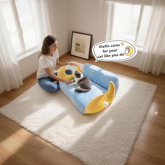 Cat Couch with Soft Pillow, Supportive Dog Couch, Cat Sofa with Removable Cover,Cute Moon Shaped, 24 Inch