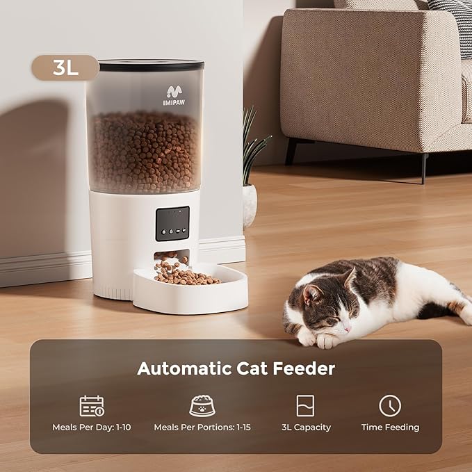 Automatic Cat Feeder, 5L Pet Dry Food Dispenser with Timed Programmable Portion Control, Dual Power, With Desiccant Bag, Easy Set Up, 10 Meals Per Day for Cats and Puppies(Remote Not Supported)