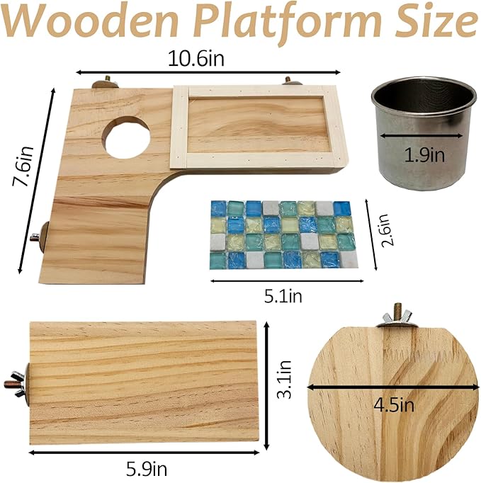 Wooden Hamster Cage Platform Set 9 Pack Wood Juvenile Chinchilla Shelves, Squirrel L-Shape Corner Ledge with Hole Cooling Standing Board, Rat Cage Accessories for Gerbil Small Animal Climbing