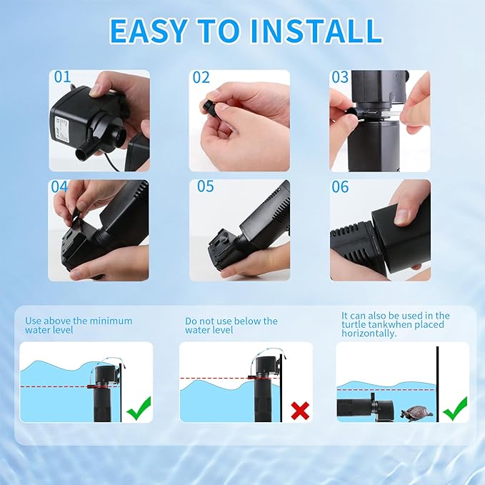 Aquarium Filter for 55-150 Gallons Tank, Internal Fish Tank Filter, Powerful Pump Submersible for Large Fish Tanks, Turtle Tanks, Kois Aeration Deodorization Wave Making Decontamination Filter System