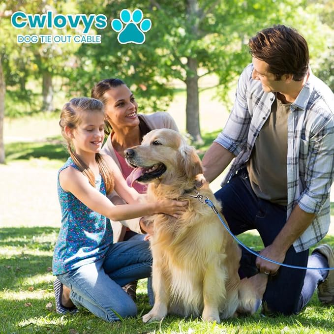 Dog Tie Out Cable, 100FT, Blue, Suitable for Dogs up to 350 pounds, Lightweight, Non-Winding, for Outdoor Camping, Yard