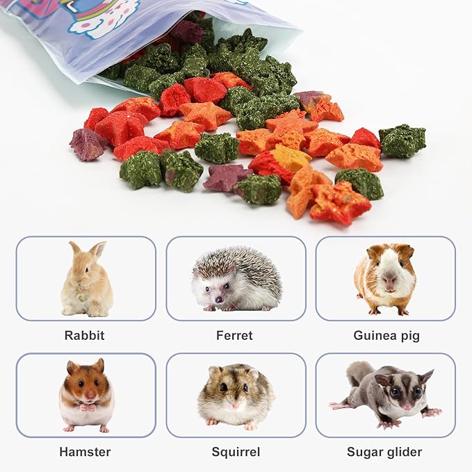 Rabbit Treats, Healthy Bunny Treats Natural Mini Star Shaped Snacks Treats for Pet Rabbits and Small Animals Molar Toys Guinea Pig Hamster Chinchilla Gerbil