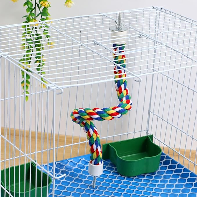Colorful Bird Rope Perch Stand, Birdcage Swing Spiral Toys, Bird Climbing Standing Bungee Rope Perches Chew Toys Cage Accessories for Cockatiels Parrots Birds (40CM/15.7inch)