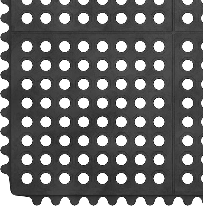 Ottomanson Heavy Duty Rubber Floor Mat – Non-Slip, Waterproof, Easy to Clean – Anti-Fatigue Mat for Commercial Kitchens, Restaurants, Workshops – Oil Resistant, Hose Washable – 36" x 36", Black