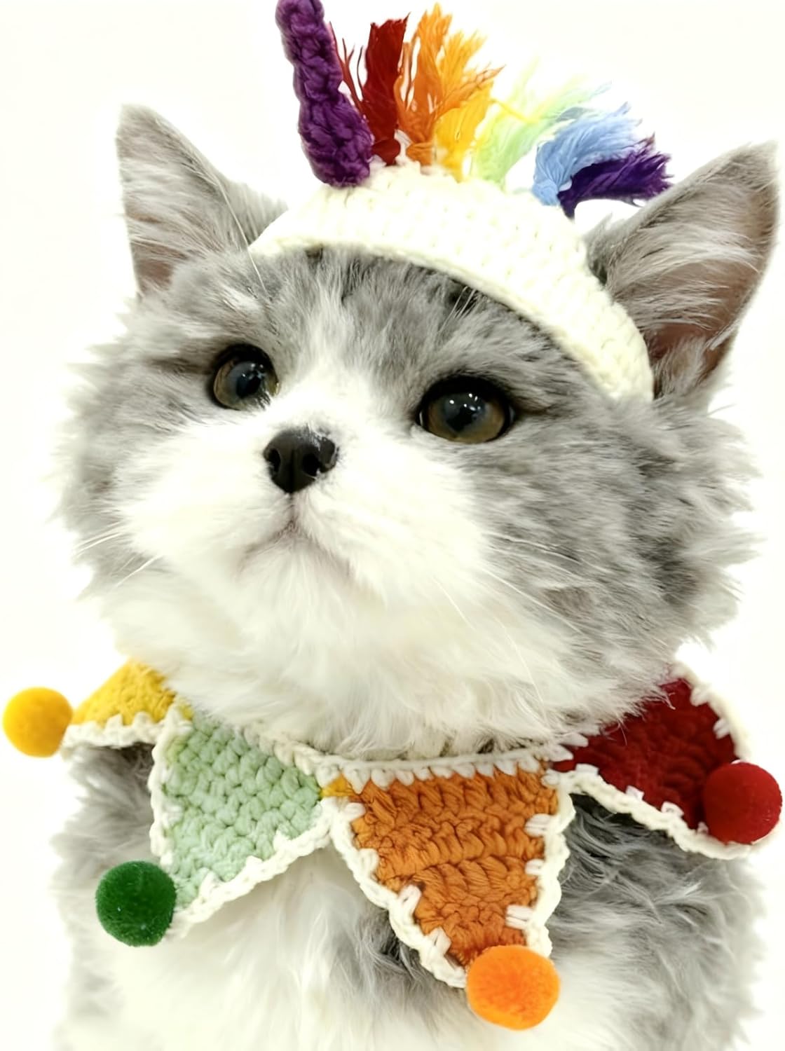 Halloween Cat Costume,Unicorn Handmade Knitted Dog Costume,Rainbow Dog Outfit,Cat Birthday Clothes,Pet Cloth for Rabbits and Other Small Sized Pets