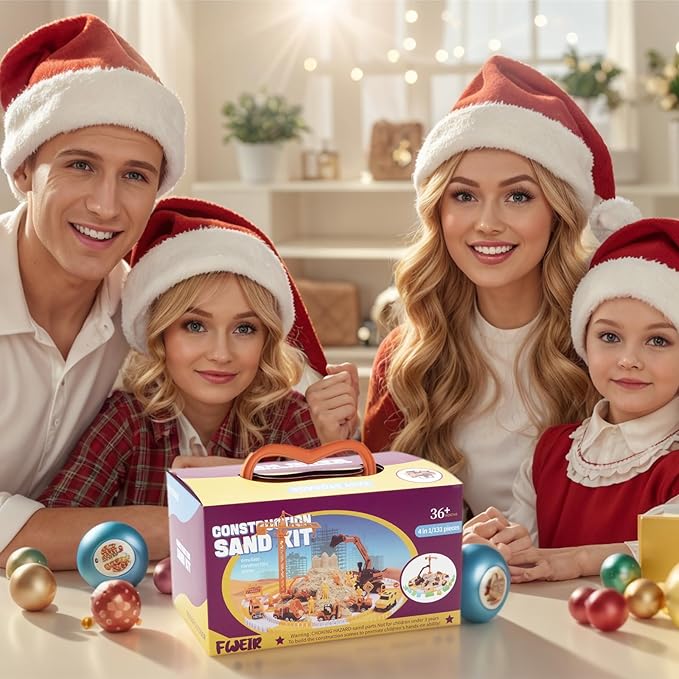 Sand Construction Kit, 2.2lbs Play Sand with Sandbox, 1 Toy Mat 8 Alloy Construction Trucks Race Tracks 10 Sand Molds Sensory Bin Toys for Toddlers Boys Girls Ages 3-8