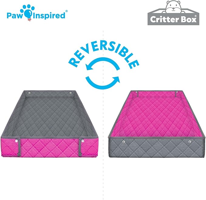 Paw Inspired Critter Box Washable Cage Liner, Reversible Fleece Bedding with Raised Sides for Guinea Pigs and Other Small Animals (2x4 (12" Grids), Gray/Pink)