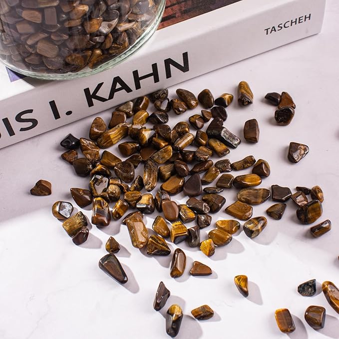 0.88 Lb Tiger Eye Aquarium Gravel Rocks Crushed Stone, Polished Natural Tumbled Healing Crystal Chips Bulk Quartz Crystal Gemstones for Garden|Vase Filler|Fish Turtle Tank Decorations