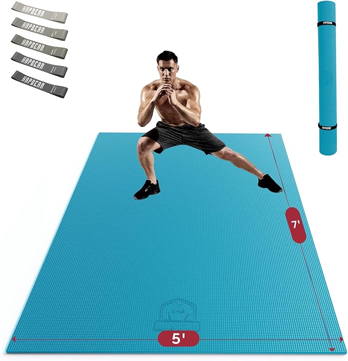 HAPBEAR Extra Large Exercise Mat-7'x5'/6'x8'/6'x9'/6'x10'/6'x12'x8mm(1/3 inch),Non-Slip, Ultra Durable, Thick Workout Mats for Home Gym Flooring Cardio, Yoga Mats for Fitness, High-Density Exercise Mat, Shoes-Friendly
