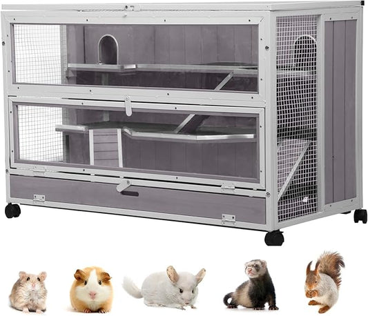 GUTINNEEN Guinea Pig Cages - Metal Iron Frame, Hamster Cage with Chew-Proof Aluminum Edges, Movable Small Animal Hideout with Leak-Proof Tray, White
