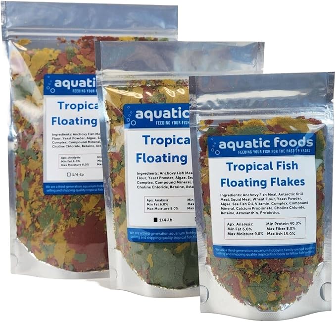 Aquatic Foods Inc. Tropical Fish Flakes, Mix of Krill, Color Enhancing, Spirulina Flakes for Cichlids, Angels, Tetras, Guppies, All Tropical Fish...WL…5-lbs Poly Bag