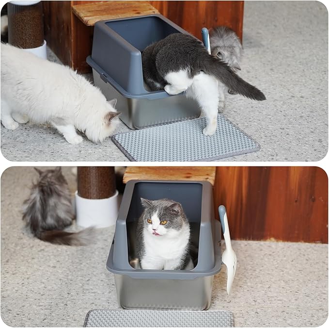 Stainless Steel cat Litter Box, Covered Metal Litter Box, cat Litter Pans with high Sides, Kitty Litter Boxes for Indoor Cats (Non Sticky, Easy to Clean, Anti-Urine Leakage) 17.5" L x 13.5" W x 6" H