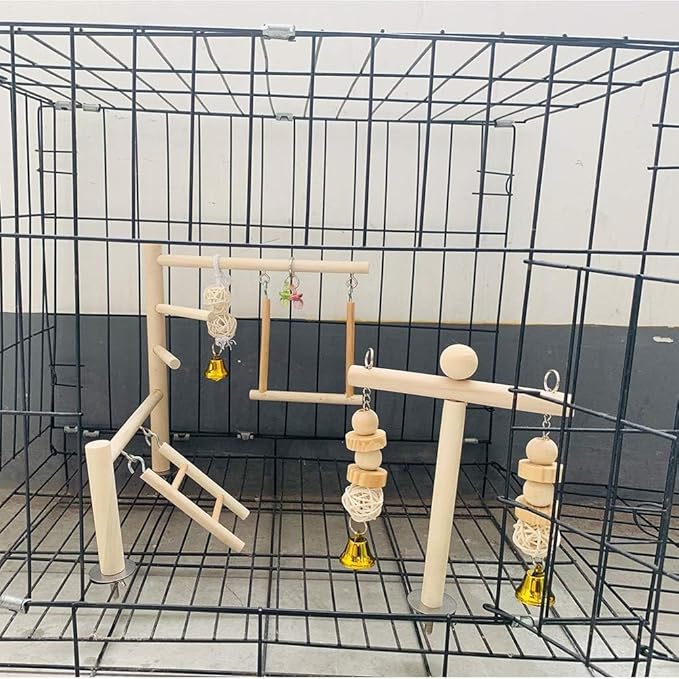 Hamiledyi Small Bird Playground Natural Wood for Top of Cage Bird Play Stand Bird Stands for Parrots Bird Perch Stand Bird Play Gym Bird Toys for Small Bird Parrot Cockatiel Love Birds Budgie