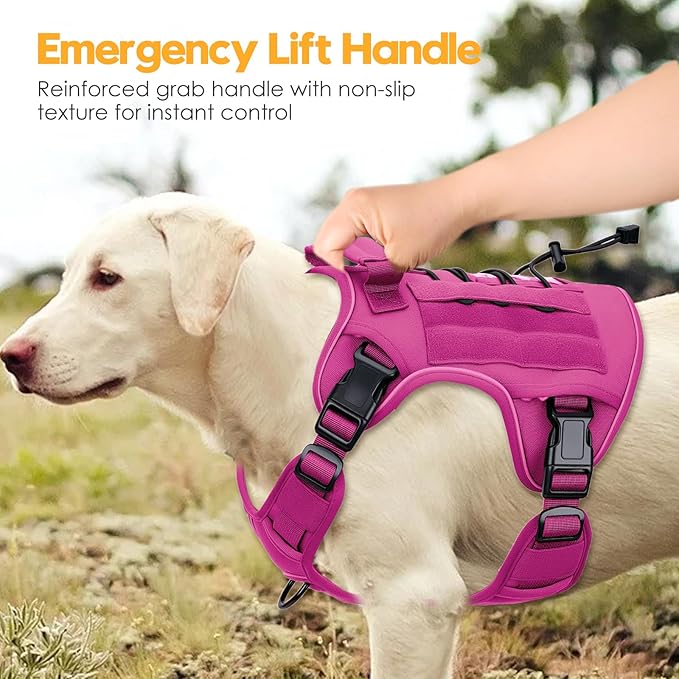 Heavy-Duty Tactical Dog Harness for Large Dogs, No Pull Adjustable Reflective Pet Vest with Molle System, K9 Military-Grade Control for Service Training, Outdoor & 10+ Breeds, Pink, Large