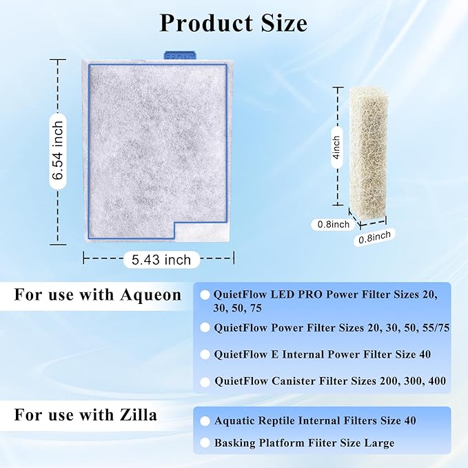 Large Filter Cartridges Replacement Compatible with Aqueon QuietFlow Filter LED PRO Size 20,30,50,75/Power Filter Size 20,30,50,55/75, E Internal Size 40 and Canister Filter (8+6 Pack Filter Pads)