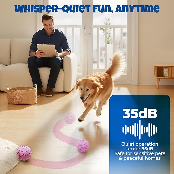 Dog Balls: Interactive Dog Ball Auto Rolling - Interactive Dog Toys for Aggressive Chewers - Bouncy & Throwable, Type-C Rechargeable, Washable, for Small & Medium & Large Dogs – Pink