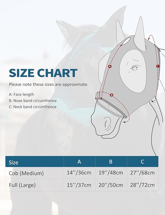 Harrison Howard Horse Fly Mask with Forelock Opening Stretch Breathable and Comfortable for Horses UV -Protection Peacock Blue L