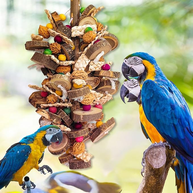 Extra Large Bird Parrot Toys- 21.7 inch Multicolored Natural Wooden Walnut Parrot Chewing Toy Suggested for Macaws cokatoos, African Grey and a Variety of Amazon Parrots. (Large Size)