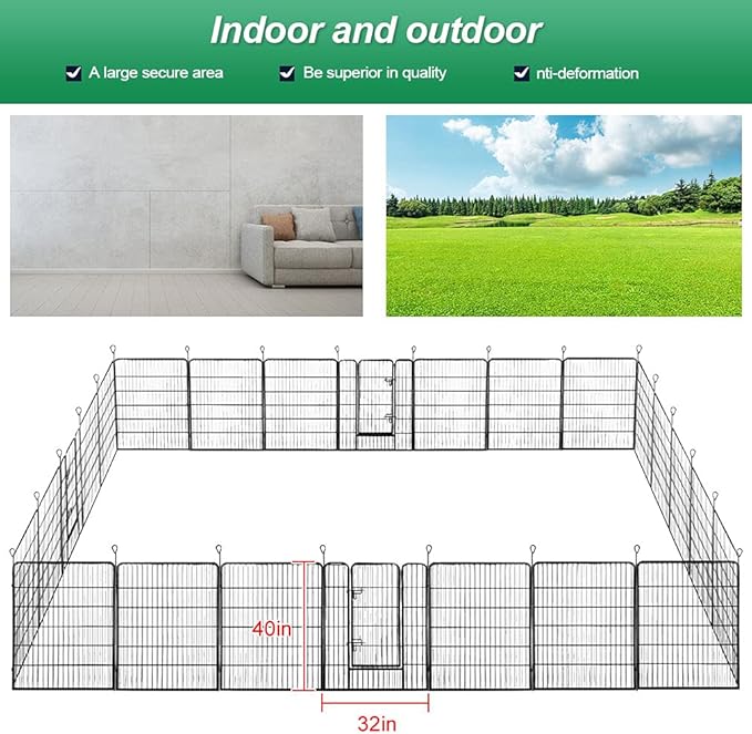 BestPet Dog Playpen Indoor 40 inch 24 Panels Metal Dog Pen Pet Dog Fence Outdoor Exercise Pen with Doors,Pet Puppy Playpen for RV Camping Yard, Black