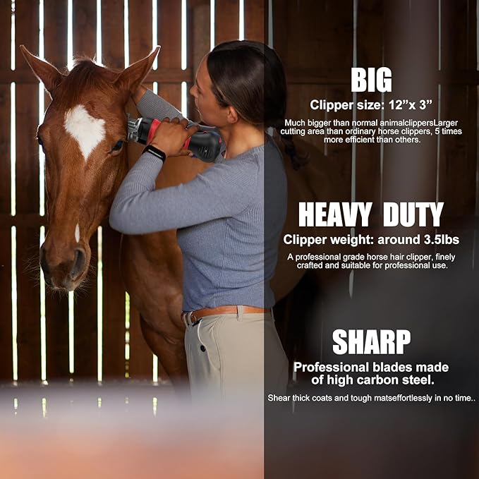 Horse Clippers,600W Professional Electric Horse Grooming Kit, Shaving Equine Clippers for Horses Goat Cattle Large Thick Coat Animals,6 Speeds Heavy Duty Farm Livestock Haircut Trimmer