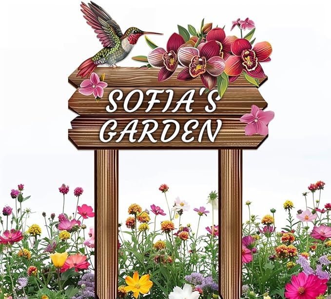 Personalized Colorful Bird Metal Sign with Stake,Custom Gardener Family Name Signs Outdoor Decor,Customized Birds on the Branch Gardening Gifts,Flowers Plaques Decorate for Patio Lawn Porch Backyard