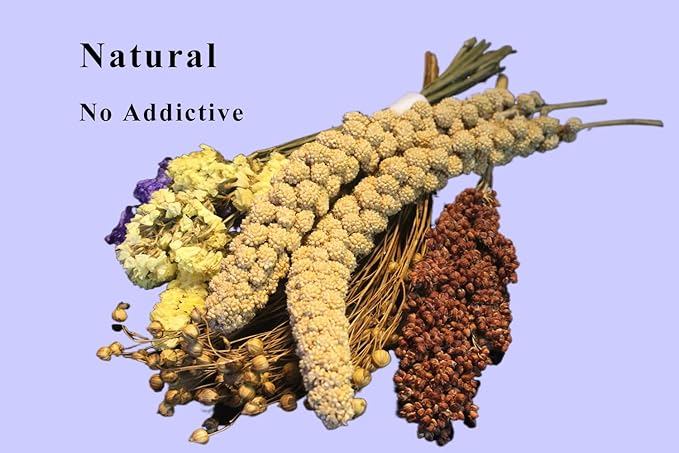 Natural Hamster Bedding - Flowers, Herbs, Sprays, Treat Cereal Grain for Cage Habitat Enclosure Decor - Hamster Chews for Dwarf Syrian Gerbils, Mice, Rat Forage - Pet Accessories