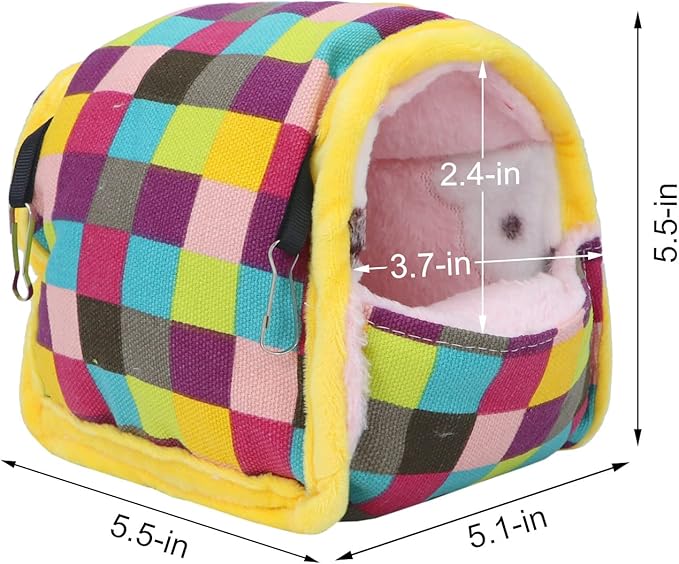 Wontee Hamster Bed Hideout Sugar Glider Hammock Small Animal Warm Bed House for Hamsters Hedgehogs Sugar Glider Gerbils Mice (Medium, Colorful Plaid)