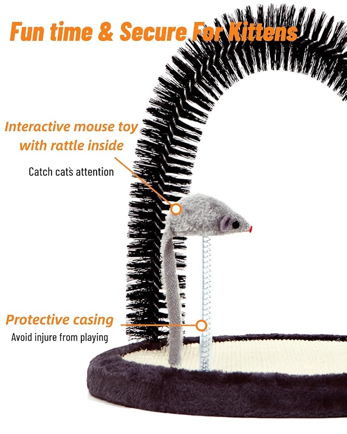 Happi N Pets Cat Self Groomer, Arch Grooming Brush wtih Heavy Duty Woven Sisal Pad, Rubbing Post & Catnip Toy, Cat Face Scratchers Body Massager, Cat Scratchers for Indoor Cats, Black