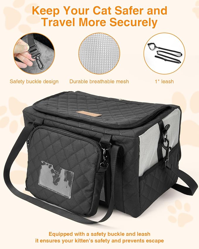 PETUX Small Cat Carrier - Pet Carrier Airline Approved for Kitten Under 10 lb - Escape-Proof, Foldable & Portable Cat Carriers for Travel, Vet Visits with Removable Bag, Safety Buckle & Leash - Grey