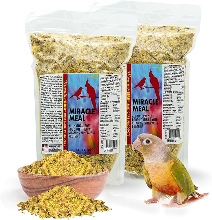 Morning Bird Miracle Meal 3 lbs (2-Pack, 1.5 lbs Each) – Soft Food for Birds with Vitamins & Supplements – Packed with Protein, Minerals & Amino Energy – Promotes Strong Feathers & Overall Wellness
