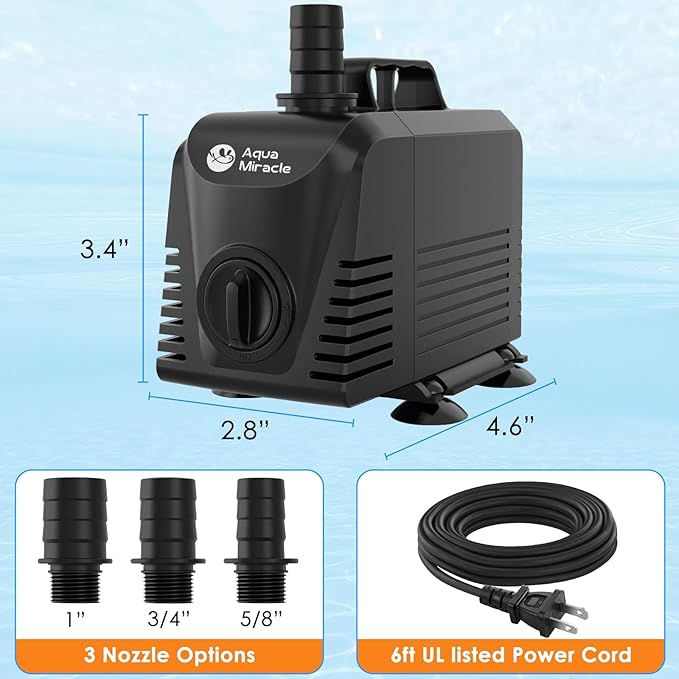 AquaMiracle Submersible Water Pump Aquarium Water Pump with Flow Control, Pond Pump Fountain Pump for Pond, Fountain, Waterfall, Statuary, Water feature, Hydroponics (550GPH, 35W)