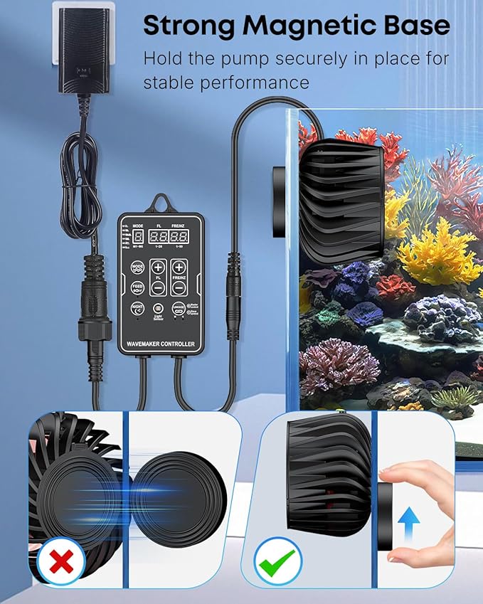 Pawfly 3400 GPH Wave Maker for Aquarium, DC 24V 20W Aquarium Powerhead with LED Controller, Quiet Submersible Wavemaker, Water Circulation Pump for 50-450 Gallon Freshwater Saltwater Tank