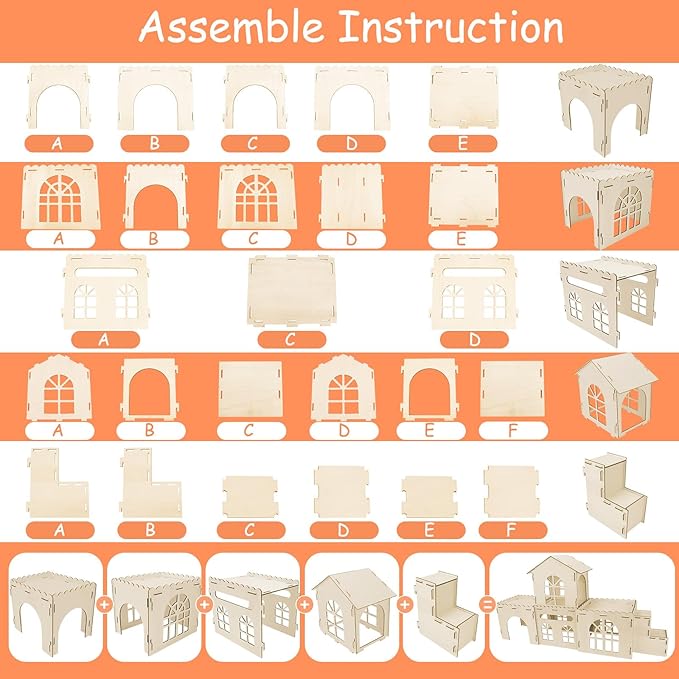 YUEPET Extra Large Wooden Rabbit Hideout Castle Detachable Bunny Tunnel Hut with Ramp Small Animal Houses & Habitats for Outdoor Indoor Rabbit Guinea Pig Chinchilla Ferret Hamster to Rest Hideawy Play