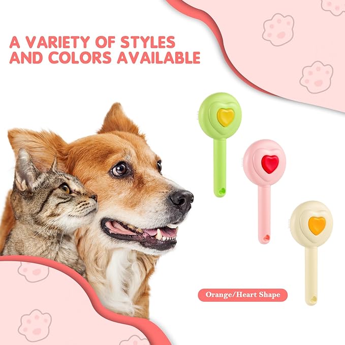 New cat brush&dog brush,pet hair brush with Self Cleaning Button Easy to remove loose undercoat,Needle-tip massage beads, no harm to the skin,Lovely Heart Series(Green)