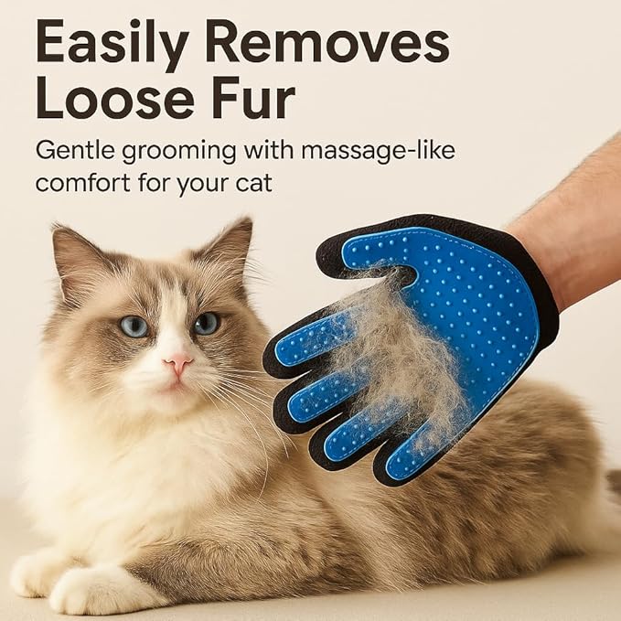 Cat Grooming Glove for Hair Removal – Pet Grooming Glove for Cats – Deshedding Brush Glove for Long Hair Cats – Cat Glove Brush Mitt – Soft Silicone Right Hand Glove – Easy to Clean