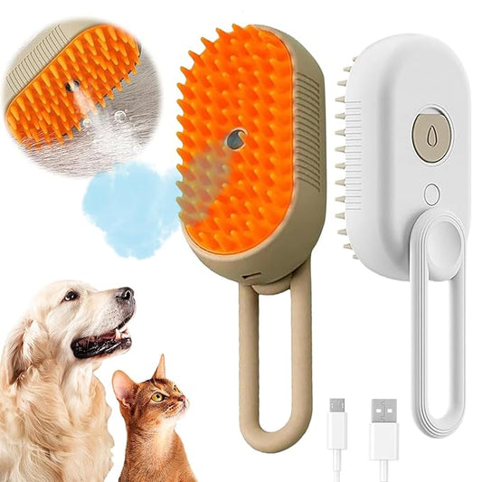 (2PCS) 4 in 1 Cat Steam Brush for Shedding, 2025 New Rechargeable Steam Pet Brush, Massaging and Cleaning Shedding Pets Hair (khaki+white)