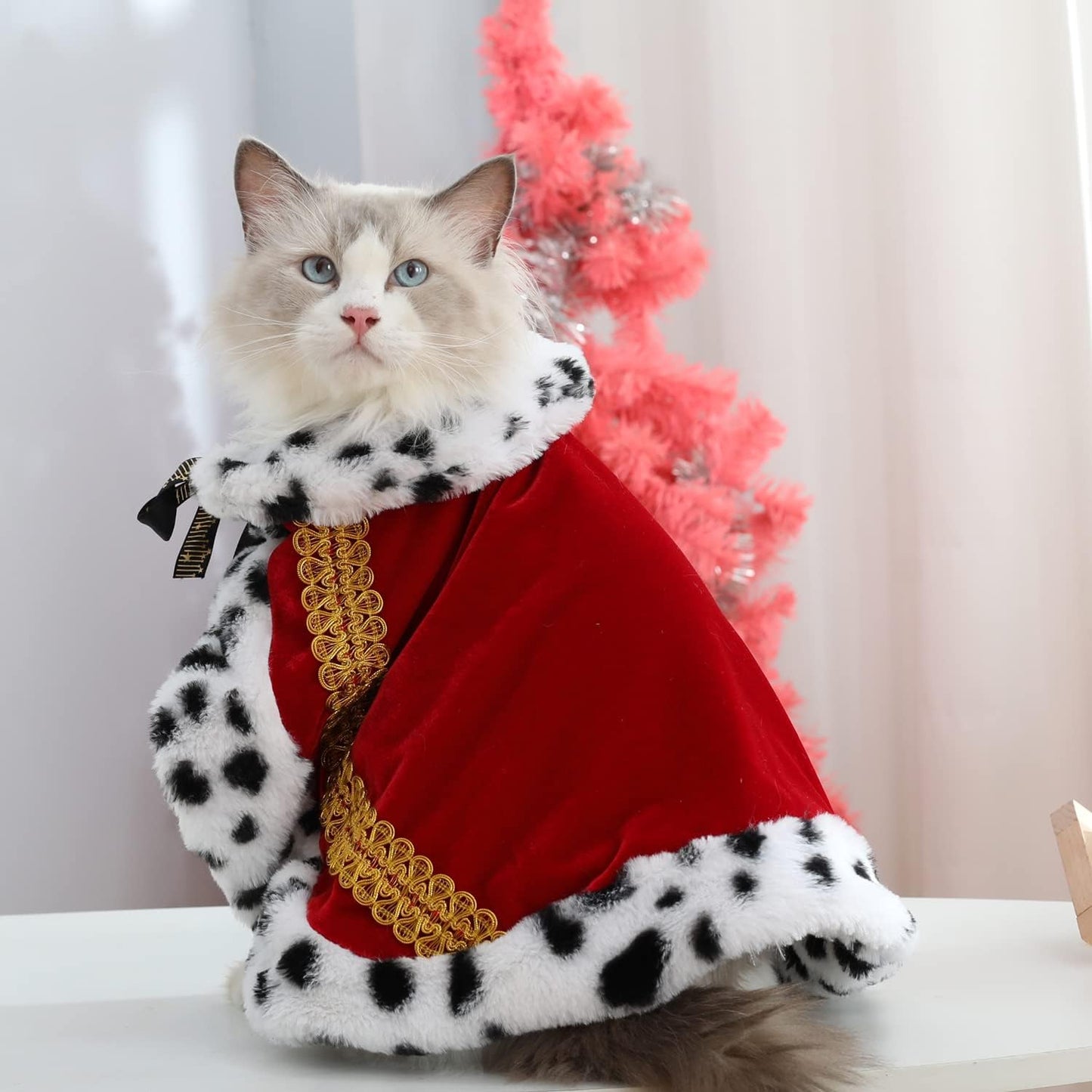 Lovelyshop pet Serial Lux Fur Red Cat Dog Cloak for Halloween Costumes, King Queen Prince and Princess Cosplay-(X-Small to X-Large)