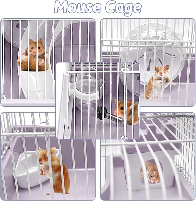 PINVNBY 2-Tier Dwarf Hamster Cage, Hamster Travel Cage Portable Mouse Cage with Running Exercise Wheels, Water Bottle and Food Dish for Hamster Mouse Rat 11.7 * 8.7 * 9.38 in (Blue)