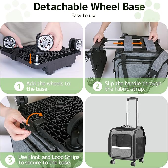 Rolling Cat Carrier with Wheels: Dog Carrier for Small Dogs & Large Cats, Expandable Pet Carrier on Wheels with Cat Play Tunnel, Large Capacity, Breathable Mesh, Side Pocket, Grey